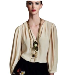 Anthropologie Odille Silk Button Up Cream Blouse